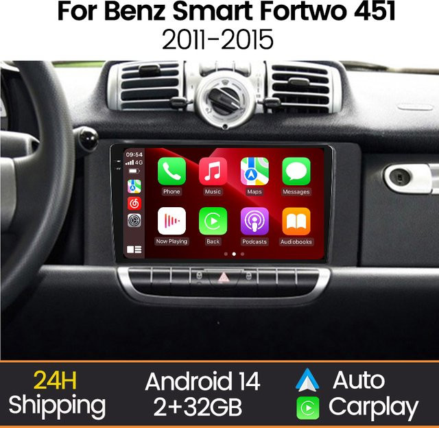MEKEDE Carplay Multimedia-Autoradio für Mercedes-Benz und Smart Fortwo 451 (2011–2015) mit Android Auto, Bluetooth, WiFi und GPS in Schwarz - Bild 1
