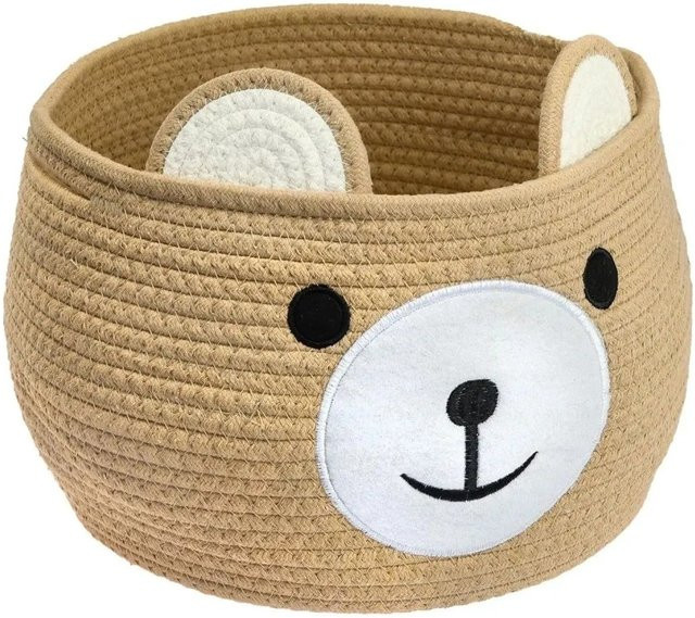 HMF Aufbewahrungskorb Bär aus Baumwolle in Honiggelb mit versteckten Griffen für das Kinderzimmer, B/T: 30 x 24 cm - Bild 1
