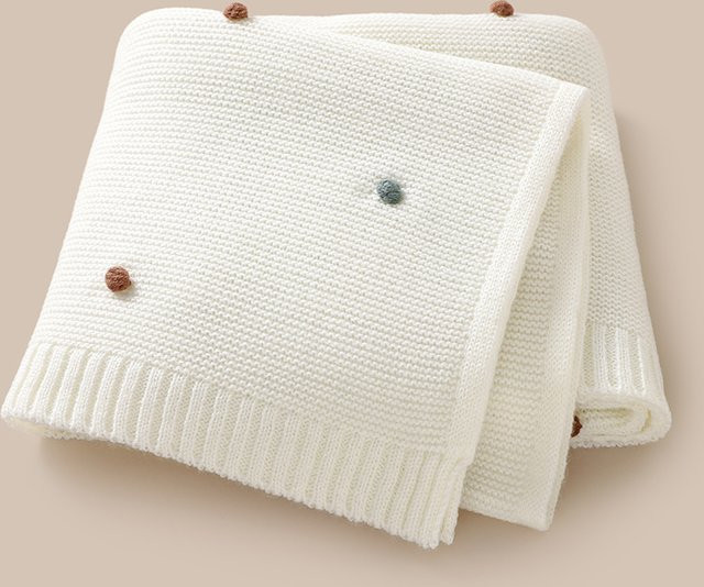 Wugugu Strickdecke für Babys mit farbigen Punkten, superweich, Weiß, B/B/H: 90 x 70 cm - Bild 1