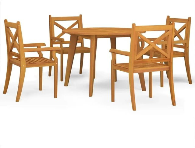 vidaXL 5-teilige Garten-Essgruppe aus Akazien-Massivholz in Braun mit rundem Tisch und Latten-Design - Bild 1