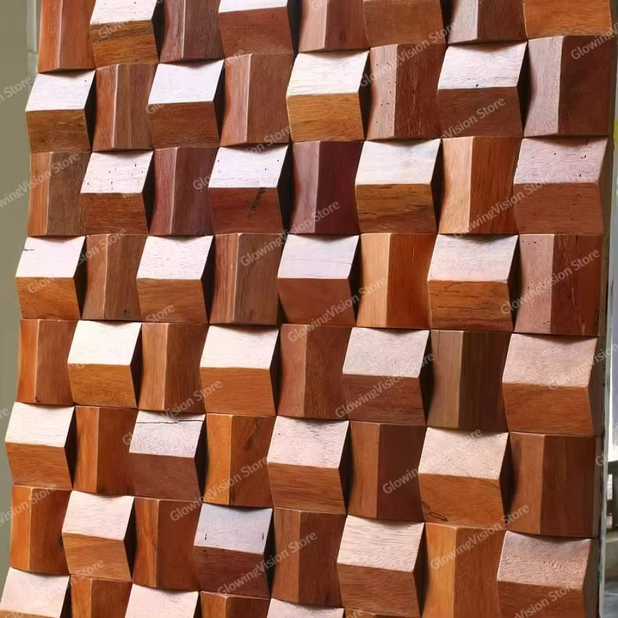 Mosecor Holz Wandverkleidung Akustikplatte als Diffusor Mosaik Fliesen in Braun und Rot mit geometrischem Design - Bild 4