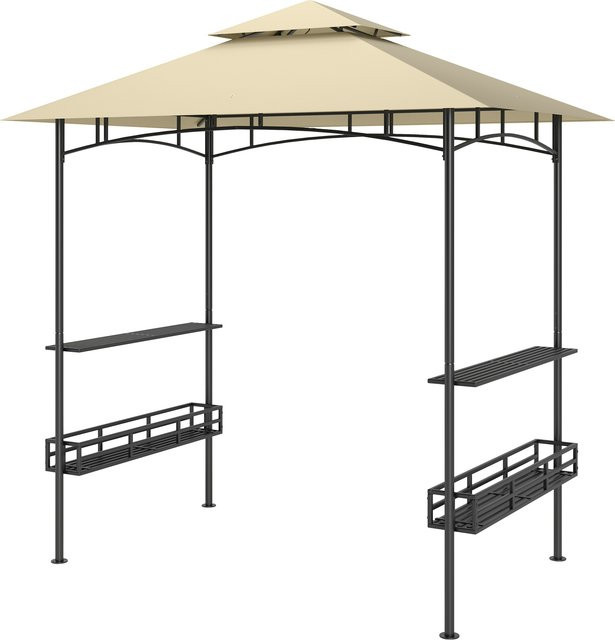 Outsunny Grillpavillon Beige aus Stahl mit Doppeldach und Seitenregalen, B/T/H: 240 x 150 x 257 cm - Bild 1