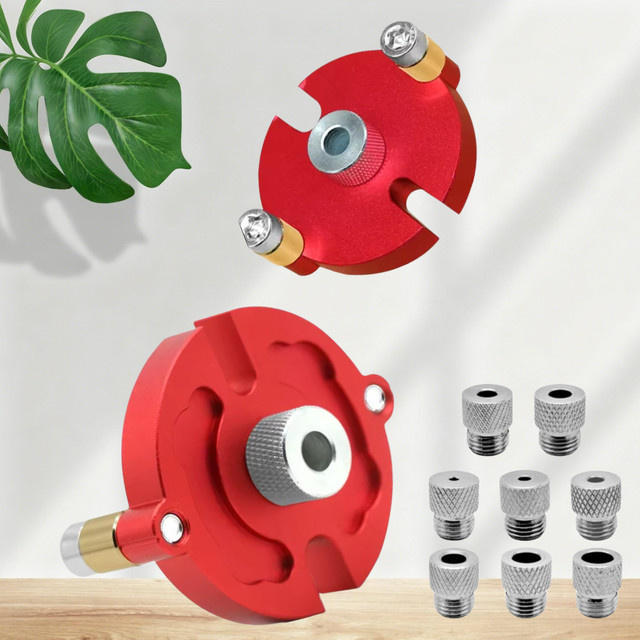 GDART Dübelvorrichtungssatz für die Holzbearbeitung aus Aluminium in Rot mit Metallbuchsen für 3–10 mm und selbstzentrierender Bohrführung - Bild 1