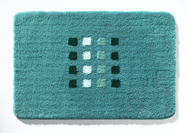 Badteppich QUADRI in Türkis mit grafischem Design, rechteckig und fußbodenheizungskompatibel - Bild 1
