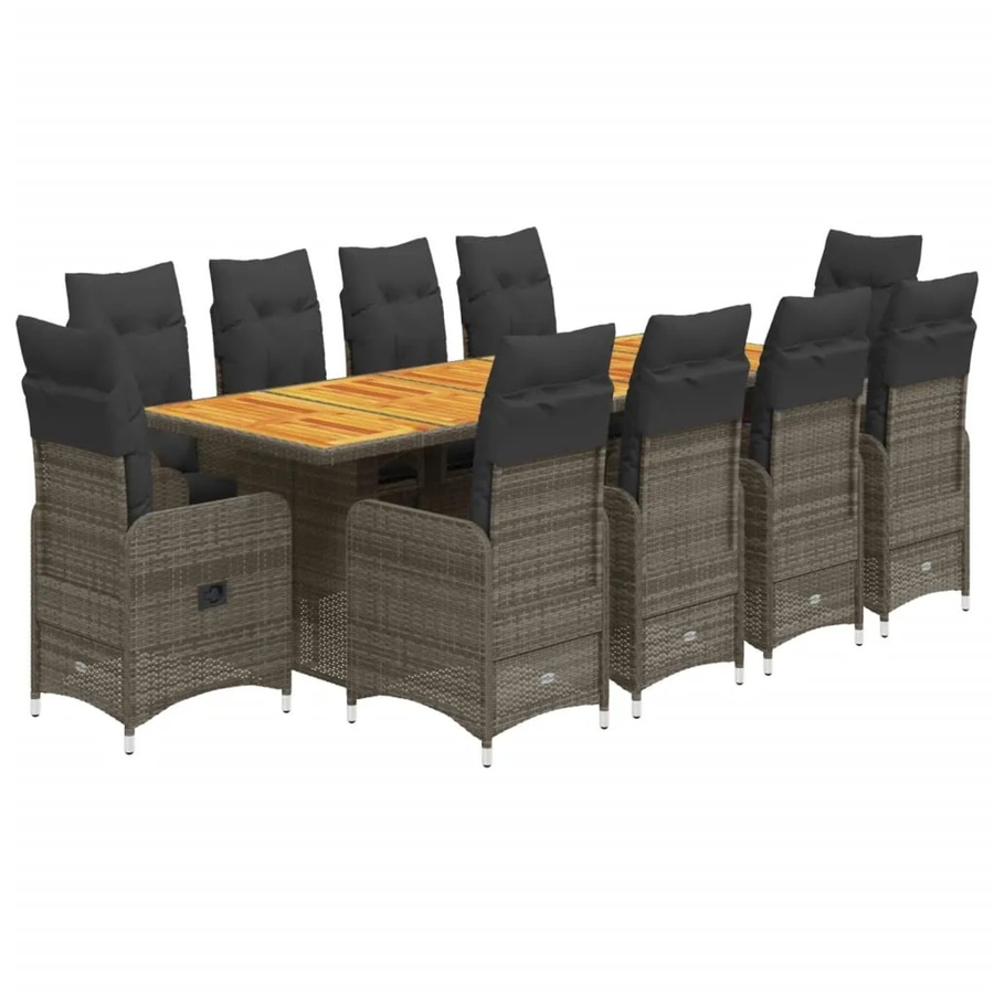 vidaXL 11-tlg Garten-Bistro-Set aus Poly Rattan und Akazienholz in Grau mit Kissen - Bild 2