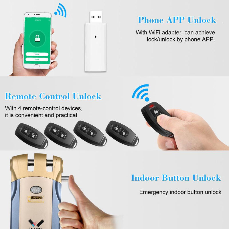 WAFU HF-018W WiFi Intelligentes Elektronisches Türschloss aus Zinklegierung mit Fernbedienung in Silber/Blau - Bild 6