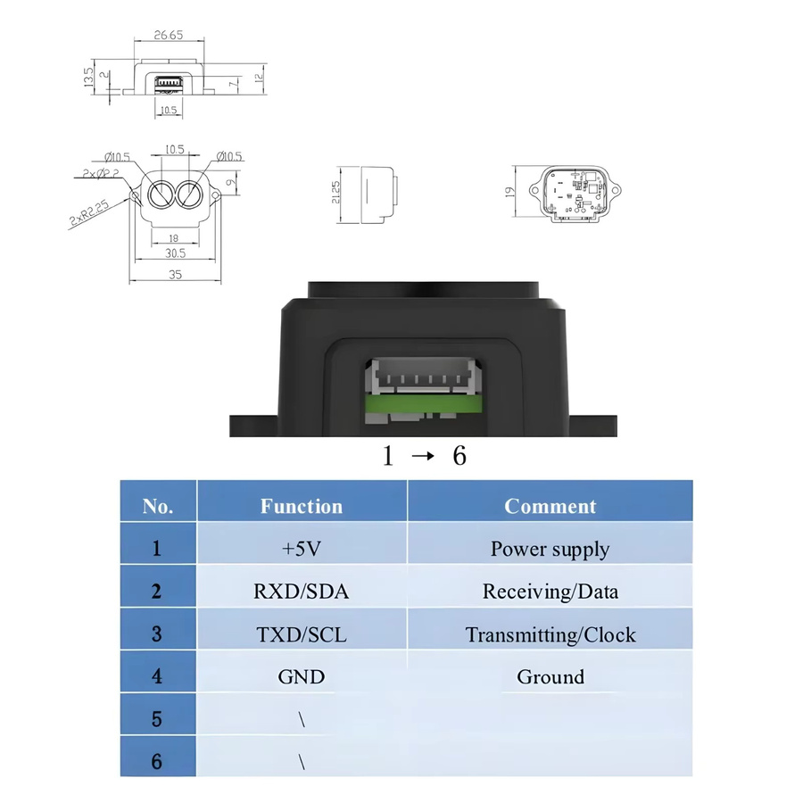 Benewake TF-Luna LiDAR Entfernungsmesser-Sensor Single-Point Micro Ranging Modul in Schwarz mit 5V UART IIC Schnittstelle und 6P 1,25mm Kabel - Bild 2