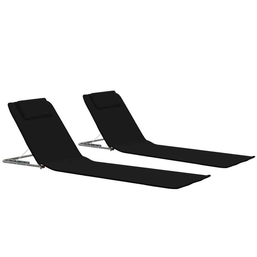 vidaXL Set 2 Stück Klappbare Strandmatten aus Stahl und UV-beständigem Polyester in Schwarz mit verstellbarer Kopfstütze - Bild 2