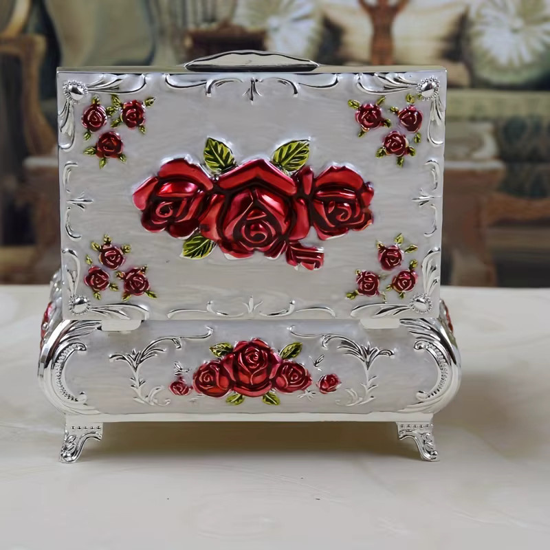 Kreative Schmuckschatulle aus Metall in Rosenform für Hochzeiten und Geburtstage, Farbe Silber - Bild 2