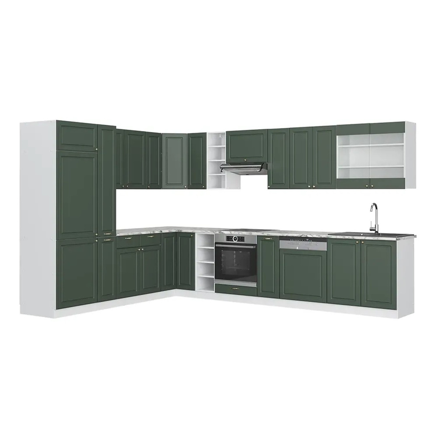 Vicco Fame-Line Eckküche im Landhausstil in Grün-Gold und Weiß mit Marmor-Optik, B/T/H: 347 x 257 x 82 cm - Bild 2