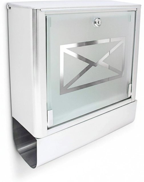 Relaxdays Briefkasten aus Edelstahl und Glas in Silber mit Zeitungsrolle, B/T/H: 40 x 35 x 14 cm - Bild 1