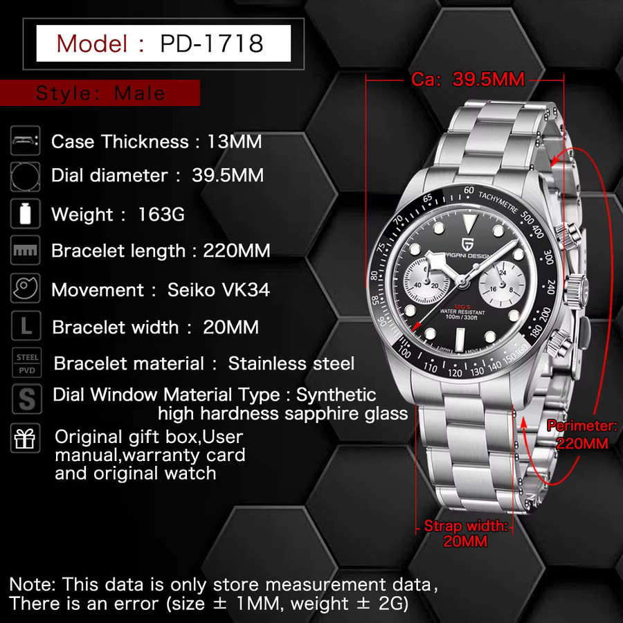 PAGANI DESIGN Chronograph, Quarz, Edelstahl, Weiß, Herren - Bild 6