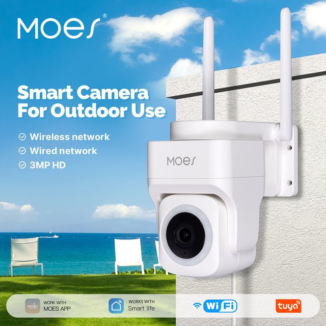 MOES Tuya WiFi Smart-Überwachungskamera 3MP mit RJ45-Netzwerkanschluss, IP65 wasserdicht, Bewegungsverfolgung und Vollfarb-Nachtmodus in Weiß - Bild 1