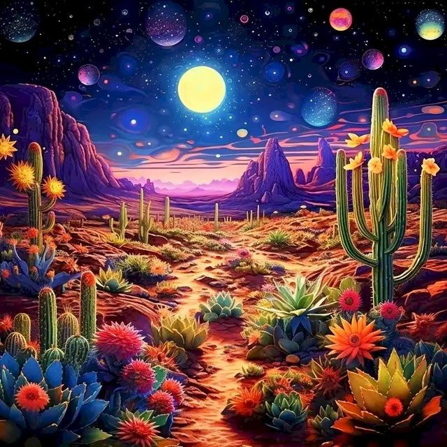 GATYZTORY 5D Vollbohrer Diamantmalerei Kaktus Landschaft Stickerei als quadratisches Mosaik Dekor in Rot und Mehrfarbig, B/T/H: 25 x 25 x 25 cm - Bild 1