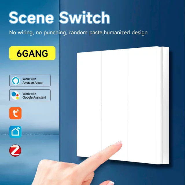 Tuya ZigBee 6 Gang Smart Szene Schalter Weiß – Kabelloser Druckknopf Controller mit App-Steuerung für Smart Life - Bild 1