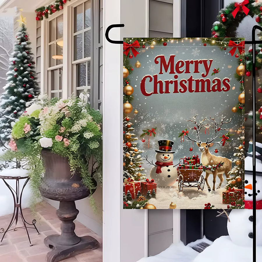 RoarGosh Frohe Weihnachten Gartenflagge doppelseitig mit Schneemann, Rentier und Elch, Mehrfarbig, B/H: 30 x 45 cm - Bild 2