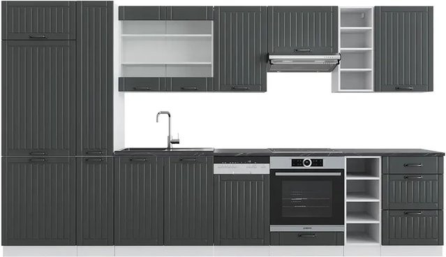 Vicco Küchenzeile Fame-Line Landhausstil in Weiß, Grau und Anthrazit, Breite: 355 cm - Bild 2