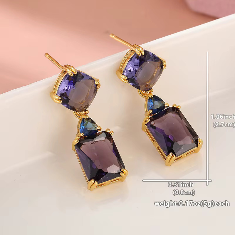YoYo Ohrringe, Amethyst, Kristall, Messing, Gold, Damen, Vintage - Bild 4