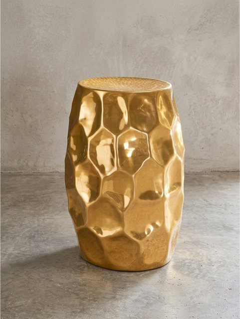 Beistelltisch Kadima Design Orientalisch Rund aus Aluminium in Gold mit Hammerschlag-Optik, B/T/H: 30 x 30 x 47 cm - Bild 1