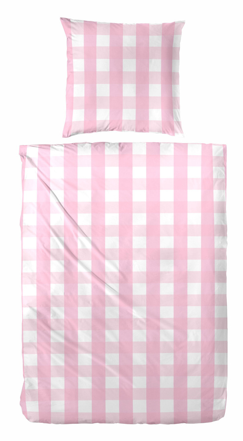Westminster Feinbiber Bettwäsche aus Baumwolle Karo Weiß Rosa B/H: 155 x 220 cm mit Kissenbezug 80 x 80 cm - Bild 1
