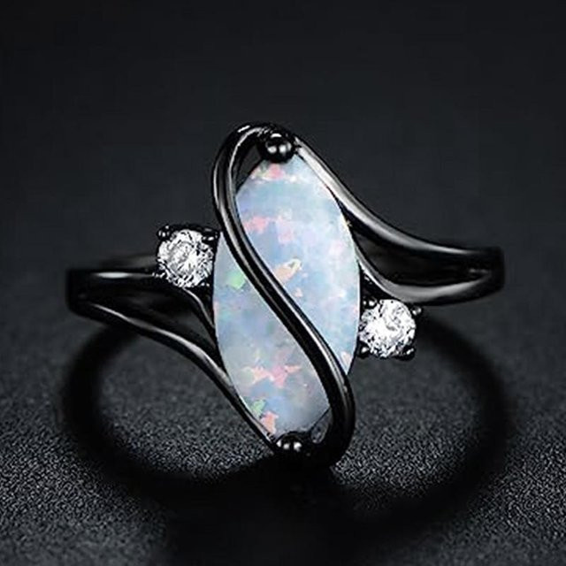 Huitan Ring, schwarzer ovaler Simulierter Opalstein, Damen - Bild 1
