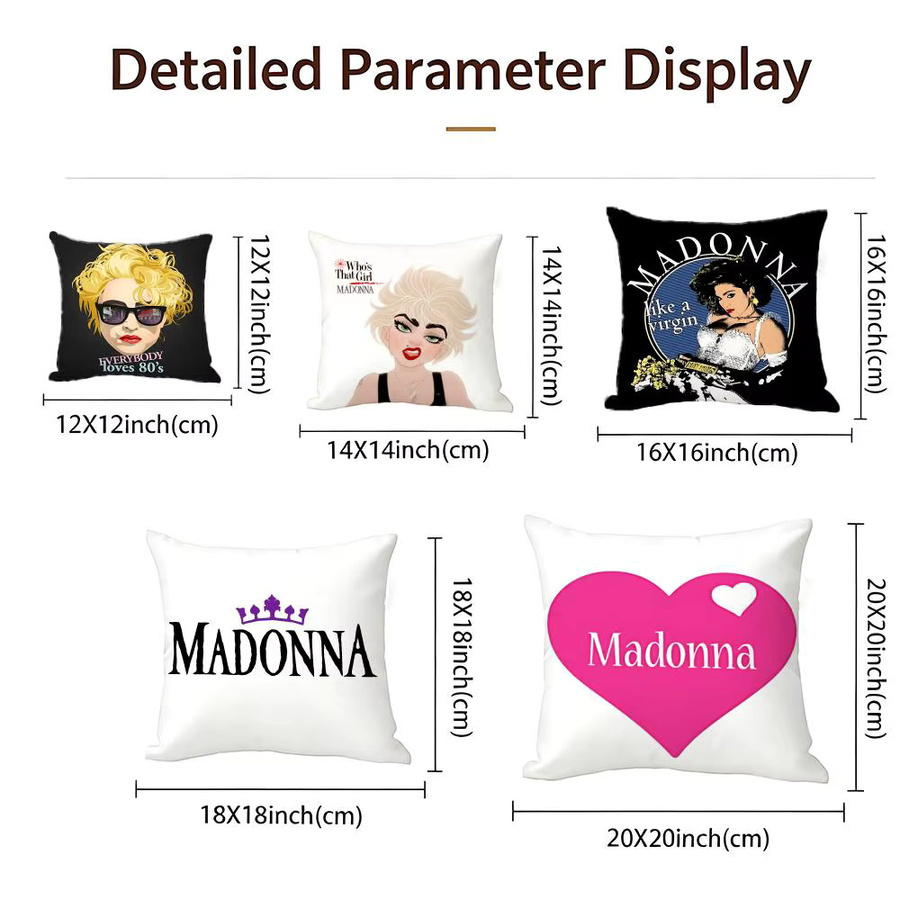 Singer Madonna Kissenbezug-Set, 4-teilig, Weiß, Dekorativ für Sofa und Heimdekoration, B/T/H: 50 x 50 cm, 45 x 45 cm, 40 x 40 cm - Bild 4
