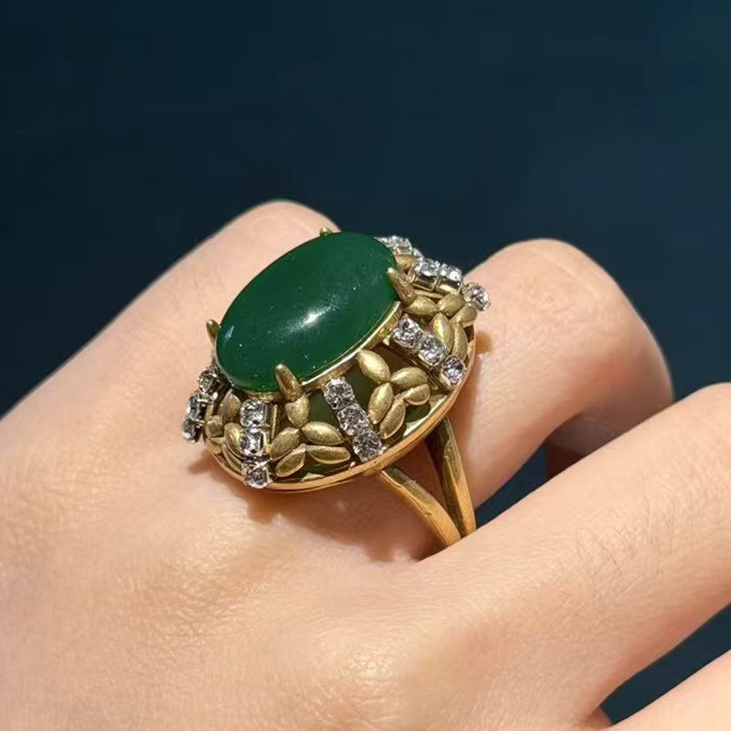 Icareu Ring, Goldfarben, Smaragdgrün, Zirkonia, Damen, Vintage - Bild 4