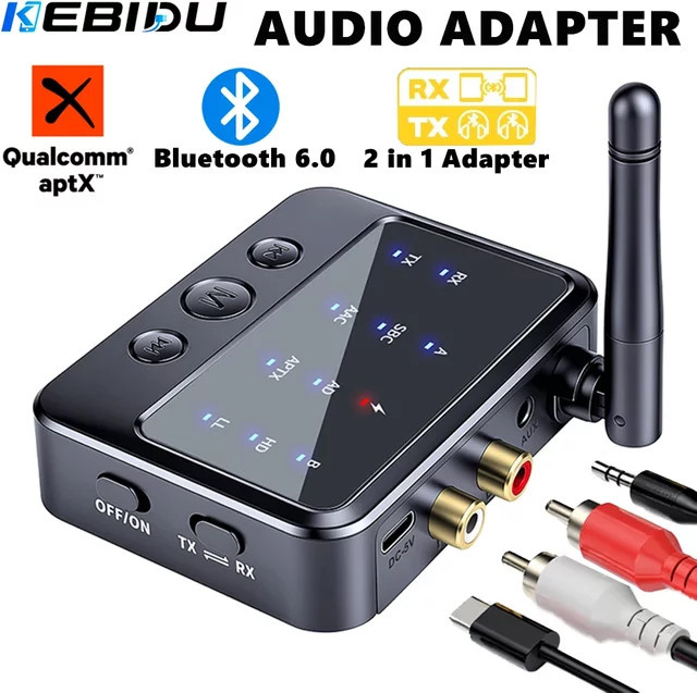 KEBIDU Bluetooth 6.0 Empfänger und Sender 2-in-1 Audio-Adapter mit AptX-Adaptive, AD, HD, LL und AAC/SBC in Schwarz - Bild 1