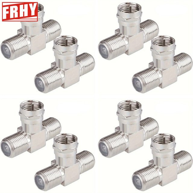 8 Stück FRHY F-Typ 3-Wege-Stecker auf 2 Buchsen Koaxialkabel-Splitter-Adapter RG6 Koax-T-Stecker für Kabelfernseher, Satellit und Antenne in Silber - Bild 1