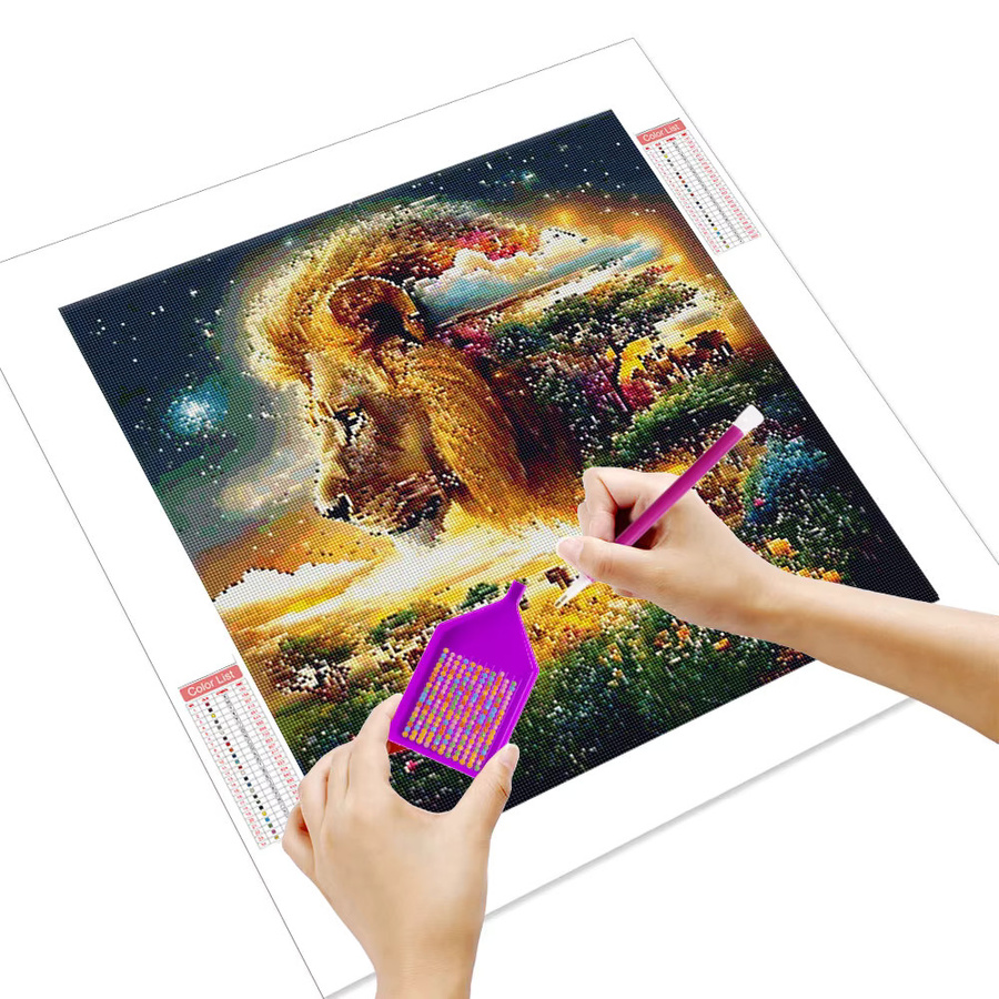Huacan Diamantgemälde Löwe Landschaft als Diamant-Mosaik-Komplettset mit Rundbohrern in Mehrfarbig - Bild 2