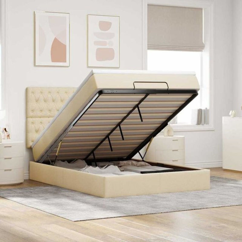 vidaxl Ottoman Polsterbett mit Matratze und LED-Beleuchtung in Beige, B/T/H: 140 x 190 x 128 cm - Bild 1