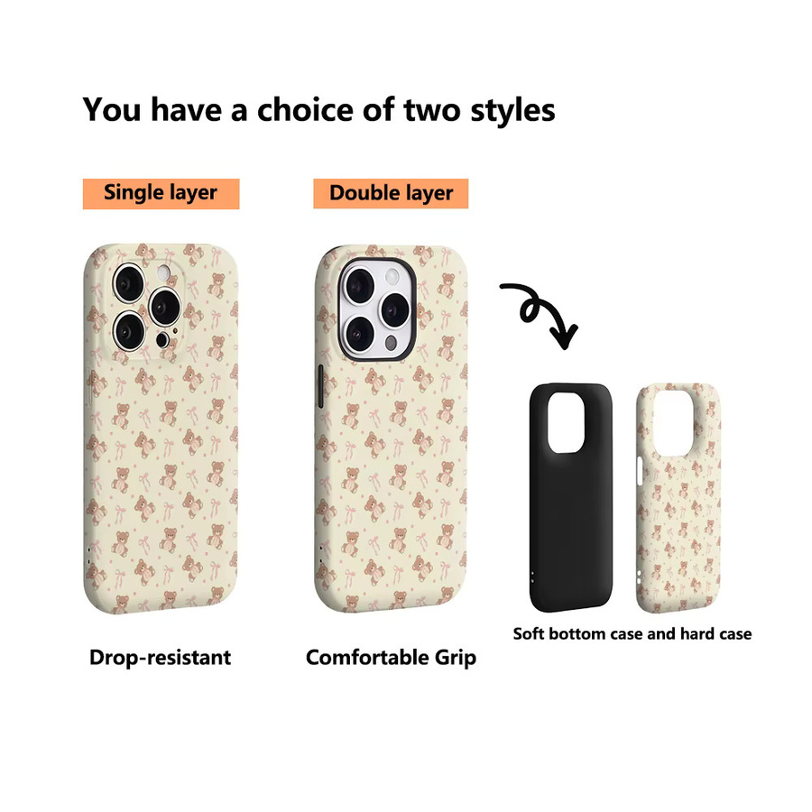 Potdemiel Handyhülle Blush Teddy & Ribbon Pattern für iPhone 17 16 15 14 13 12 Pro Max Plus mit doppelschichtiger Rückseite in Pink - Bild 2