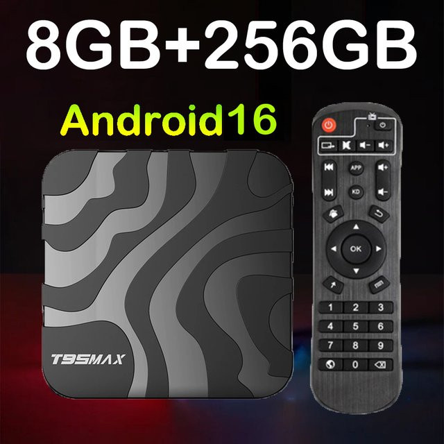 T95 Max Android 16 TV-Box mit Allwinner H618, 8GB RAM, 256GB Speicher, Dual WLAN 5G, WLAN6, Google Assistant und Bluetooth 6.0, Media Streamer in Schwarz - Bild 1
