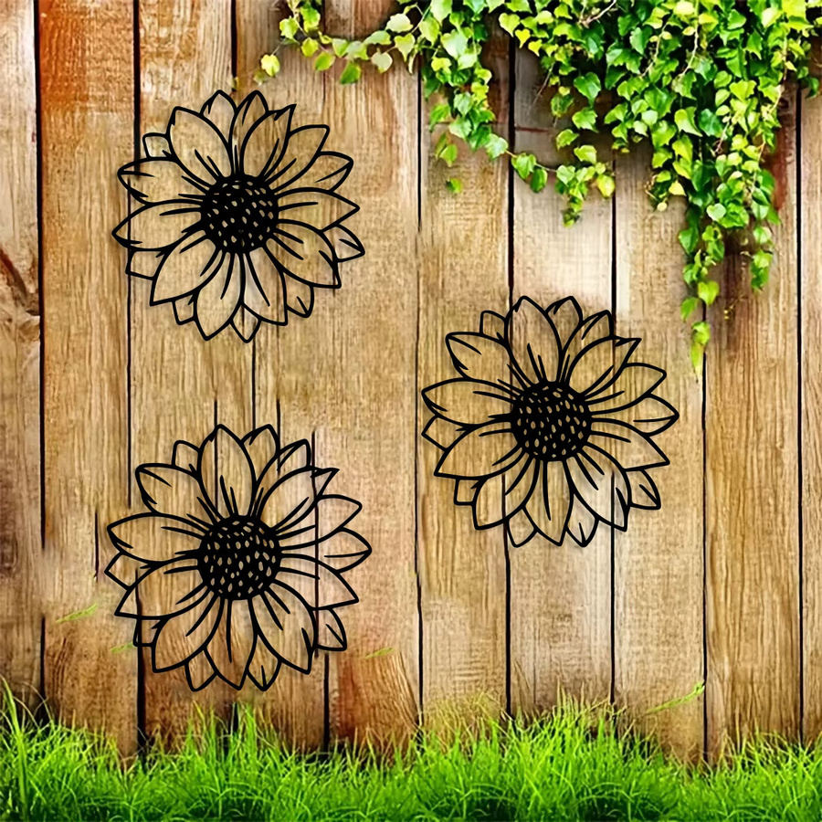 DDPNKL Sonnenblume Außenwanddekoration aus Metall in Schwarz, rustikales Gartenornament zum Aufhängen für Garten, Zaun und Wohnbereich - Bild 3