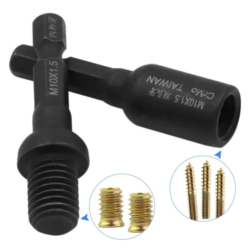 Sechskantschaft Vierkantantrieb Gewindebohrer Adapter für M6 M8 M10 1/4 in Schwarz - Bild 5
