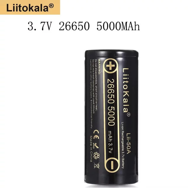 LiitoKala Li-Ionen-Akku 26650 mit 5000mAh und 20A Entladestrom in Schwarz - Bild 1