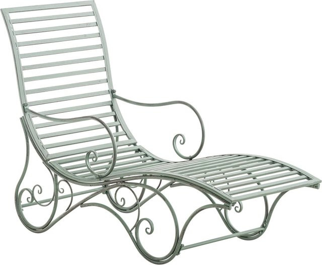 DELUKE Gartenliege SENTA Sonnenliege aus Metall in Antik-Grün mit Armlehnen, B/T/H: 150 x 58 x 101 cm - Bild 1