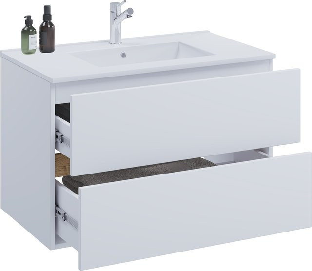 VCM Waschtisch-Set Cosila-I in Weiß mit Keramikbecken und Badschrank mit 2 Softclose-Schubladen, H x B x T: 51 x 81 x 47 cm - Bild 1