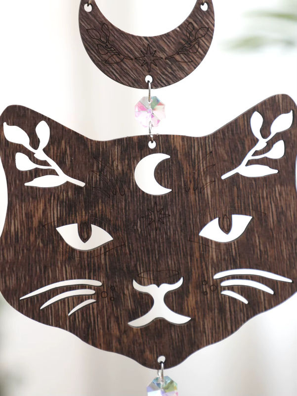 Artilady Wandbehang aus Holz mit Katzen-Design und Mondphasen im Boho Mystic Stil - Bild 5