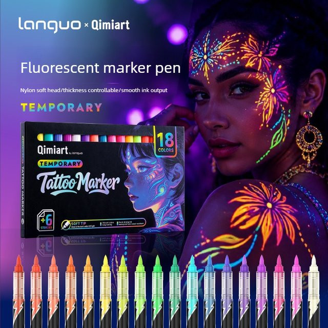 18 Farben UV-Fluoreszierende Marker mit weicher Brush-Spitze für DIY-Zeichnungen, Graffiti und Schulbedarf in Multicolour - Bild 1