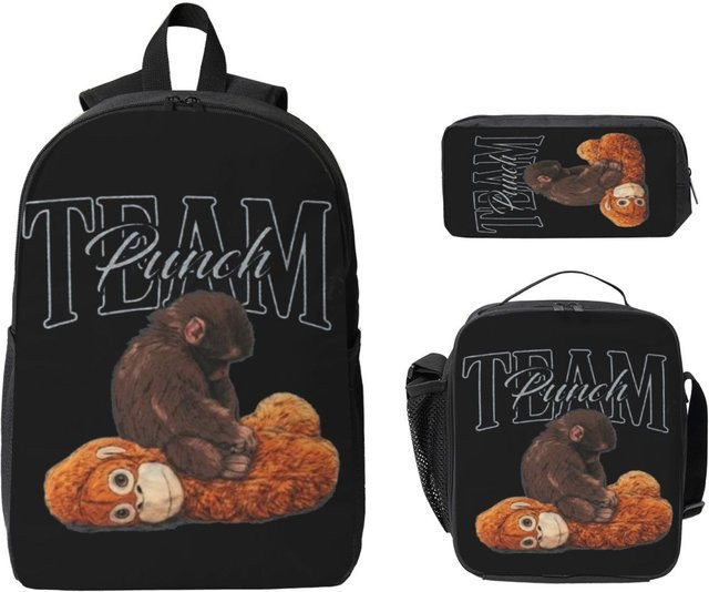 Fancy Style Studio Schultaschen Set Baby Punch Monkey in Schwarz mit Rucksack, Brotdose und Federmäppchen für Kinder - Bild 1