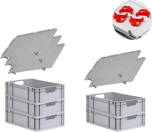 PROREGAL Spar Set Eurobox Nextgen Economy mit Auflagedeckel und Schiebeschnappverschlüssen, Rot, H x B x T: 17 x 40 x 60 cm, 34 Liter - Bild 1