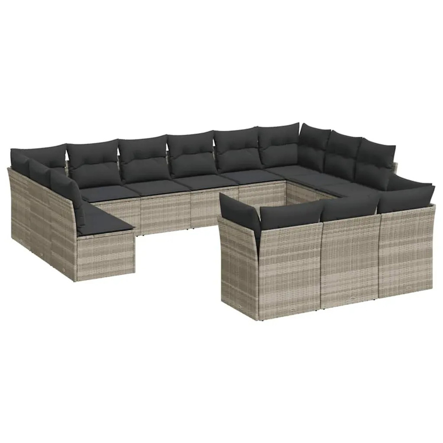 vidaXL Garten-Sofagarnitur aus Poly Rattan mit Kissen, 13-teiliges Set, Hellgrau - Bild 2