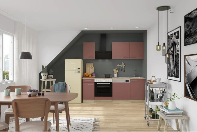 OPTIFIT Bari407 Küchenzeile in Rostrot mit modernem Design und melaminbeschichteter Qualitätsspanplatte, Breite: 210 cm, Tiefe: 57 cm - Bild 1