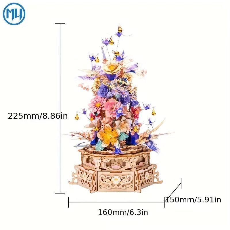 MU Drunken Flower Room 3D Stereoscopic Metal Puzzle Music Box DIY Musikspielzeug in Multicolor zur Bürodekoration - Bild 2