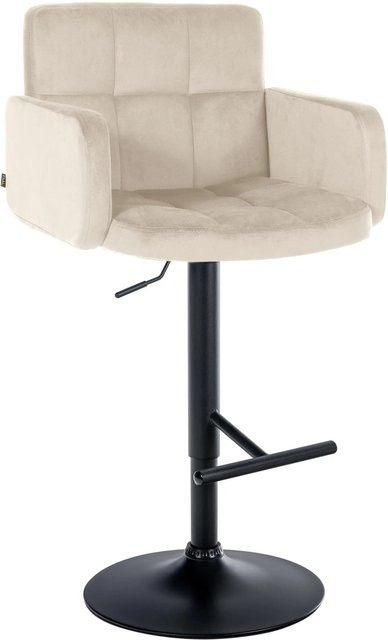 DELUKE Barhocker SUTUN Barstuhl aus Samt in Creme und Schwarz, drehbar mit Lehne, B/T/H: 60 x 56 x 93 cm - Bild 1