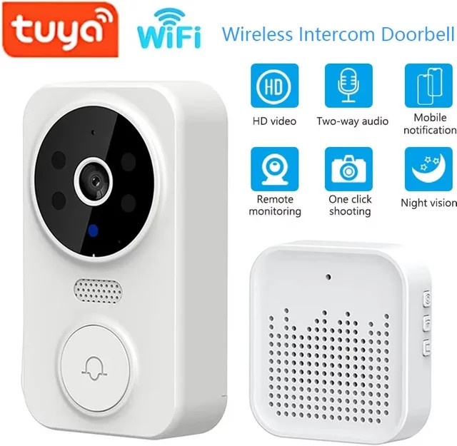Tuya Smart Video Türklingel WiFi Drahtlose Visuelle Gegensprechanlage mit Fernüberwachung für Indoor und Outdoor in Weiß - Bild 1
