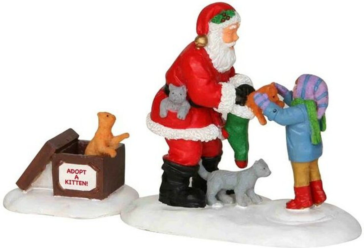 Lemax Santa And Kittens Set aus 2 weihnachtlichen Figuren aus Polyresin in Mehrfarbig - Bild 1
