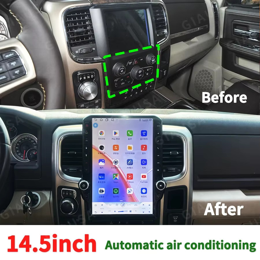 YANFU 14,5 Zoll Android 14 Multimedia-Autoradio mit Qualcomm Prozessor und CarPlay für Dodge RAM 1500 2500 3500 (2013-2018), Schwarz - Bild 2