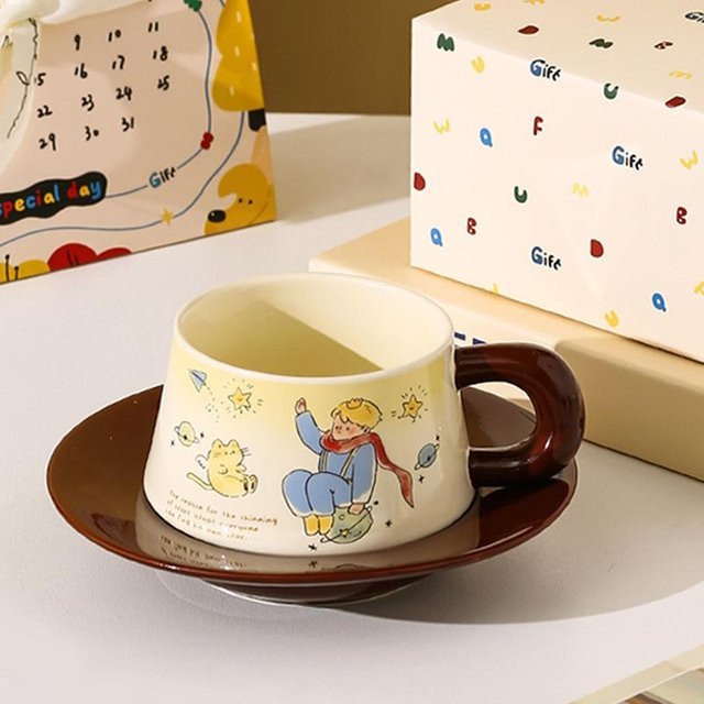 Sternenprinz Keramik Kaffeetassen-Set mit Untertasse, beige, 450 ml - Bild 1